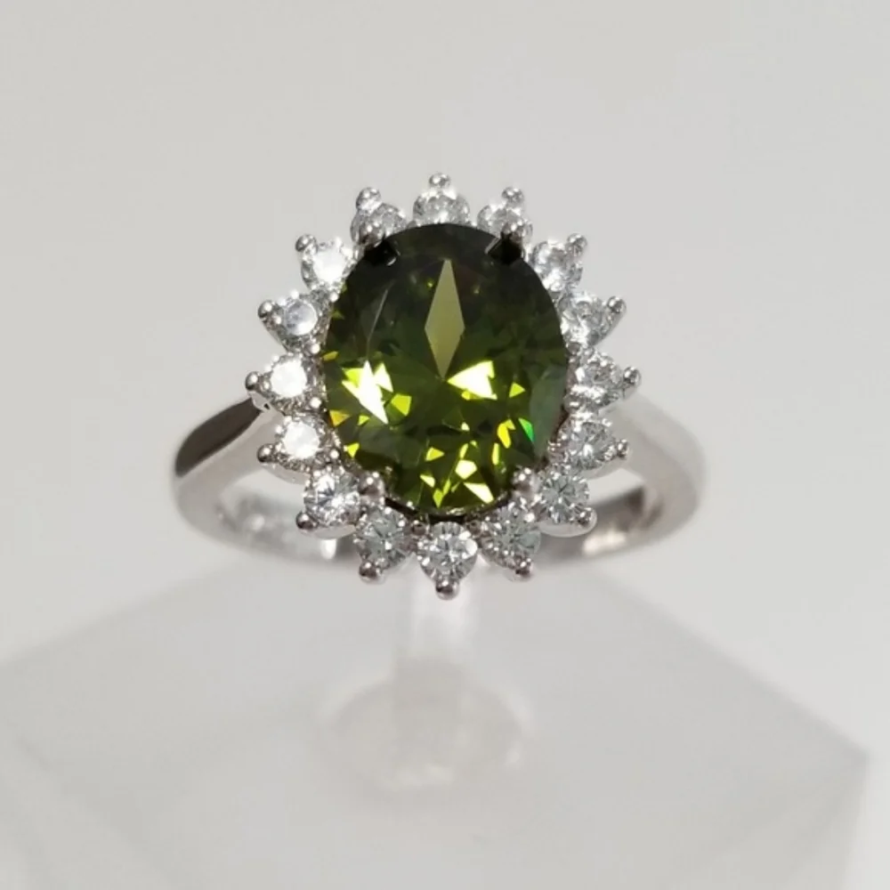 Sterling 3.5ct Green Topaz Ring - Picture 1 of 8